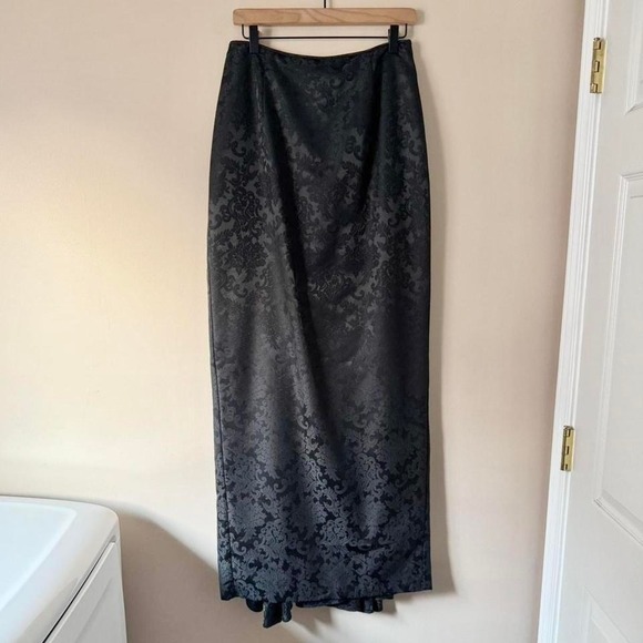 Cache Pants - Vintage NWT Black Brocade Maxi Skirt Jessica McClintock Cache gothic satin